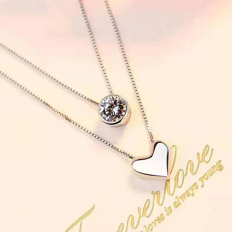 ANENJERY-collar con colgante de circonita de doble capa para mujer, gargantilla de cadena, joyería delicada, Color plateado, S-N157