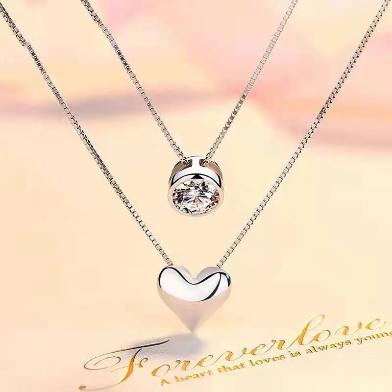 ANENJERY-collar con colgante de circonita de doble capa para mujer, gargantilla de cadena, joyería delicada, Color plateado, S-N157