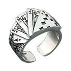 Anillo de cartas de juego de plata con personalidad ajustable, joyería de fiesta de moda para mujer