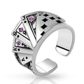 Anillo de cartas de juego de plata con personalidad ajustable, joyería de fiesta de moda para mujer