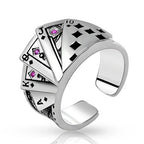 Anillo de cartas de juego de plata con personalidad ajustable, joyería de fiesta de moda para mujer