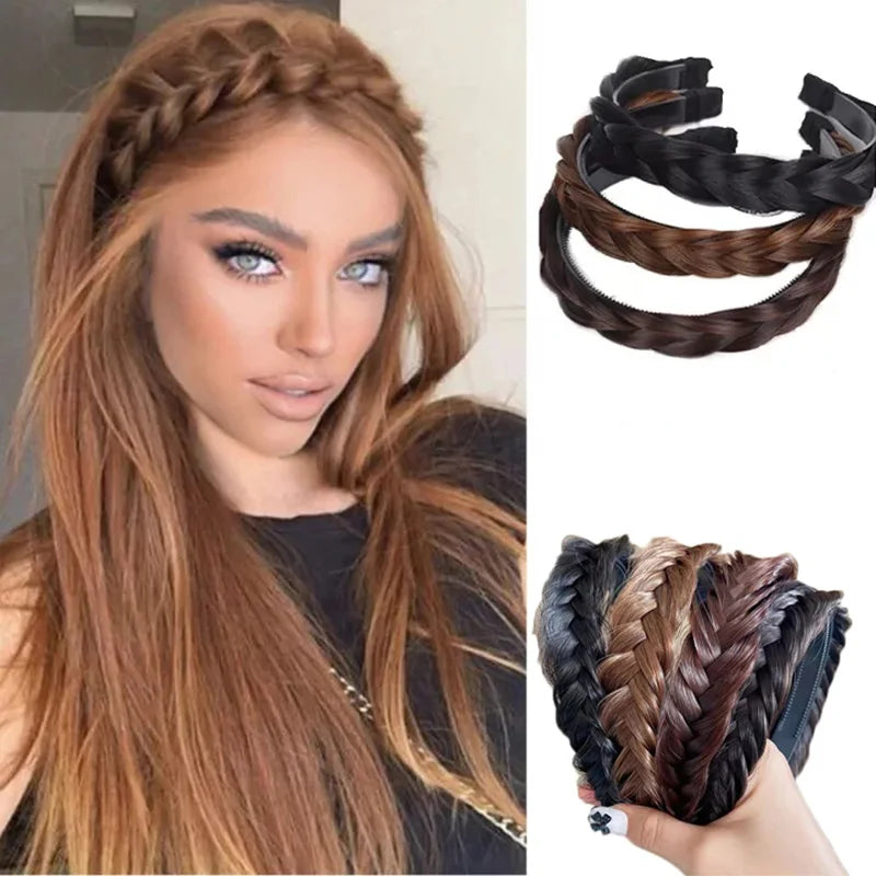 Banda para el pelo de espina de pescado para mujer, peluca perezosa, diadema trenzada, horquilla Bohemia, tocado antideslizante, accesorios para el cabello nupcial
