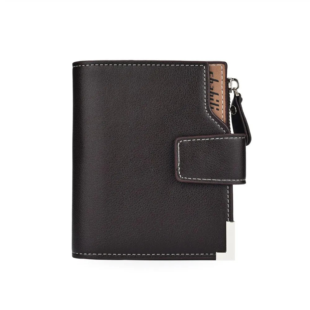 Billetera corta de cuero PU para hombre, tarjetero de bolsillo para monedas con cremallera, soporte para fotos de mano, monederos de marca