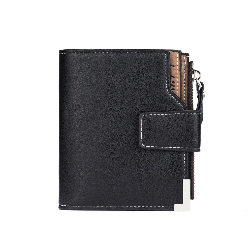 Billetera corta de cuero PU para hombre, tarjetero de bolsillo para monedas con cremallera, soporte para fotos de mano, monederos de marca