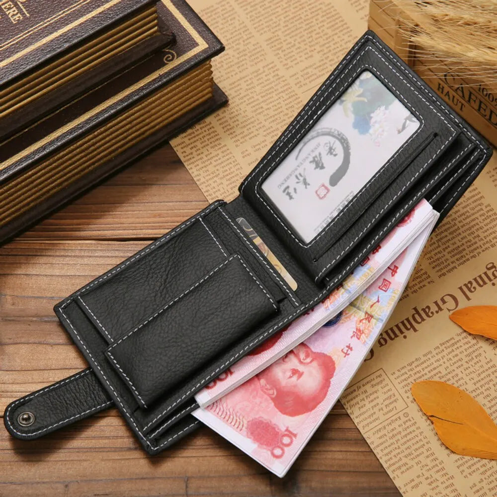 Billeteras de cuero genuino para hombre, billetera corta de cuero PU, estilo de muestra sólido, monedero con cremallera para tarjetas