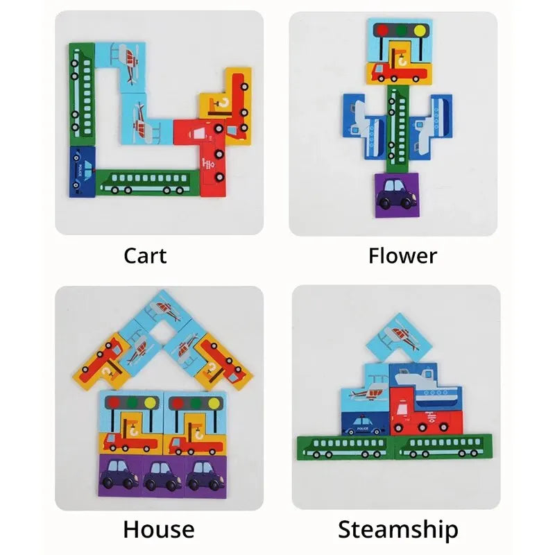 Bloques de construcción de madera, juego de tráfico, rompecabezas, inteligencia, juego de lógica, bloque educativo temprano, aprendizaje