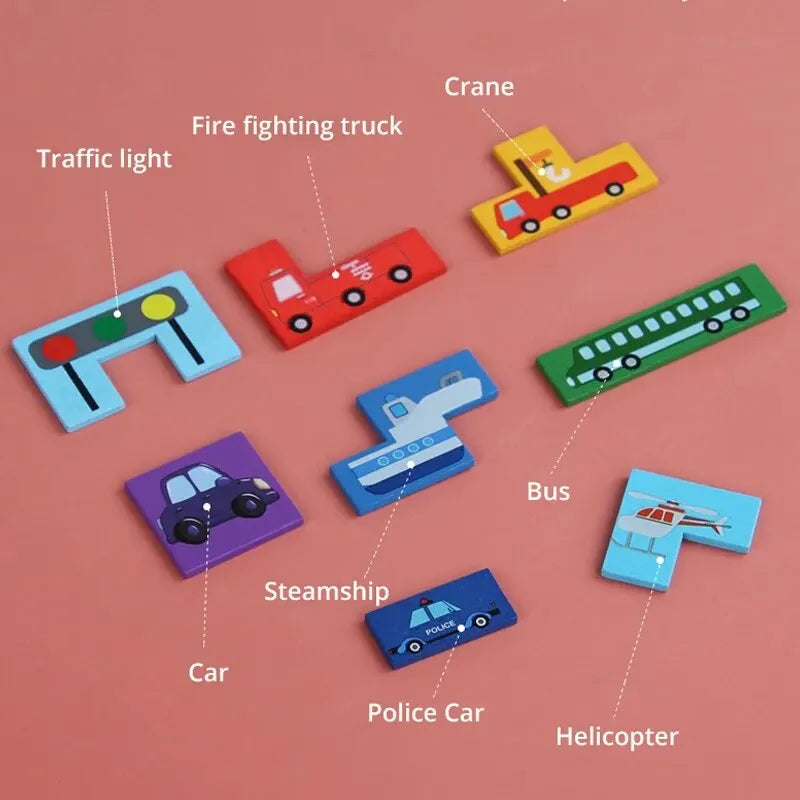 Bloques de construcción de madera, juego de tráfico, rompecabezas, inteligencia, juego de lógica, bloque educativo temprano, aprendizaje