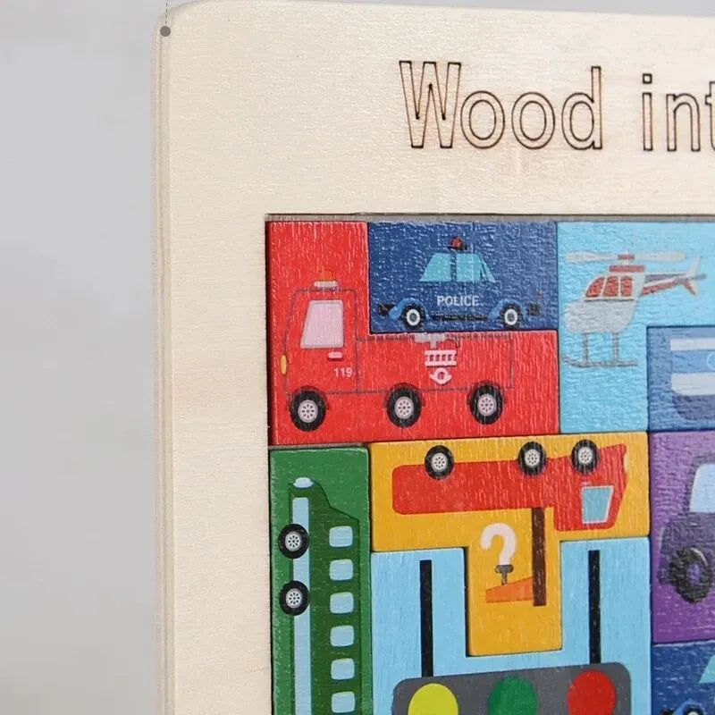 Bloques de construcción de madera, juego de tráfico, rompecabezas, inteligencia, juego de lógica, bloque educativo temprano, aprendizaje