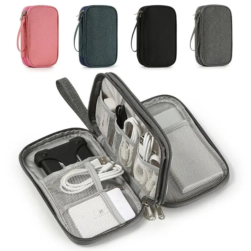 Bolsa de almacenamiento de productos digitales portátiles de viaje, organizador de cables de datos USB, auriculares, caja de tesoro de carga, rosa, gris, negro, azul marino, 1 unidad