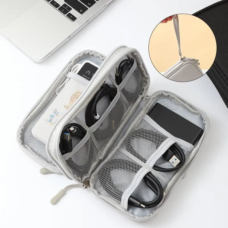 Bolsa de almacenamiento de productos digitales portátiles de viaje, organizador de cables de datos USB, auriculares, caja de tesoro de carga, rosa, gris, negro, azul marino, 1 unidad