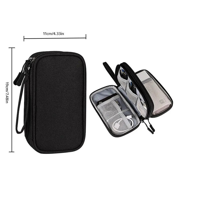 Bolsa de almacenamiento de productos digitales portátiles de viaje, organizador de cables de datos USB, auriculares, caja de tesoro de carga, rosa, gris, negro, azul marino, 1 unidad