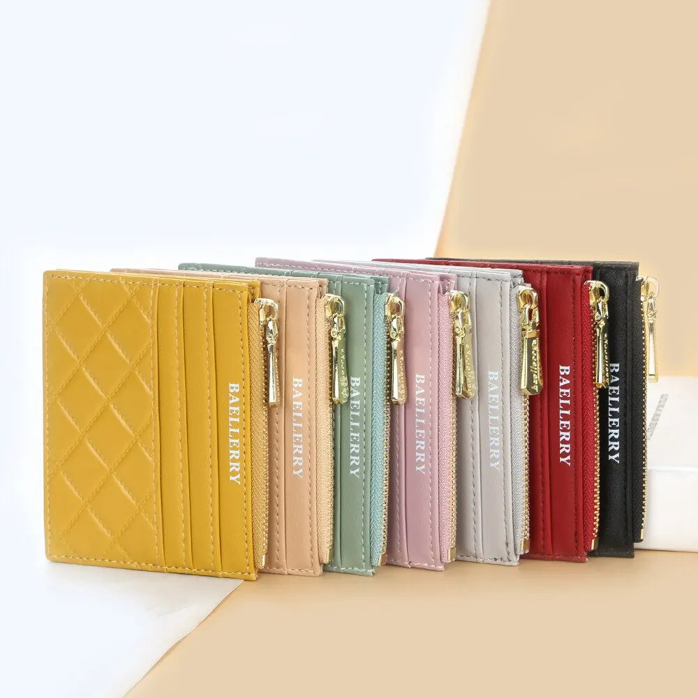 Bolso de tarjeta corto a cuadros de diamantes para mujer, monedero de licencia, cubierta de tarjeta con cremallera, tarjetero múltiple, nuevo y a la moda