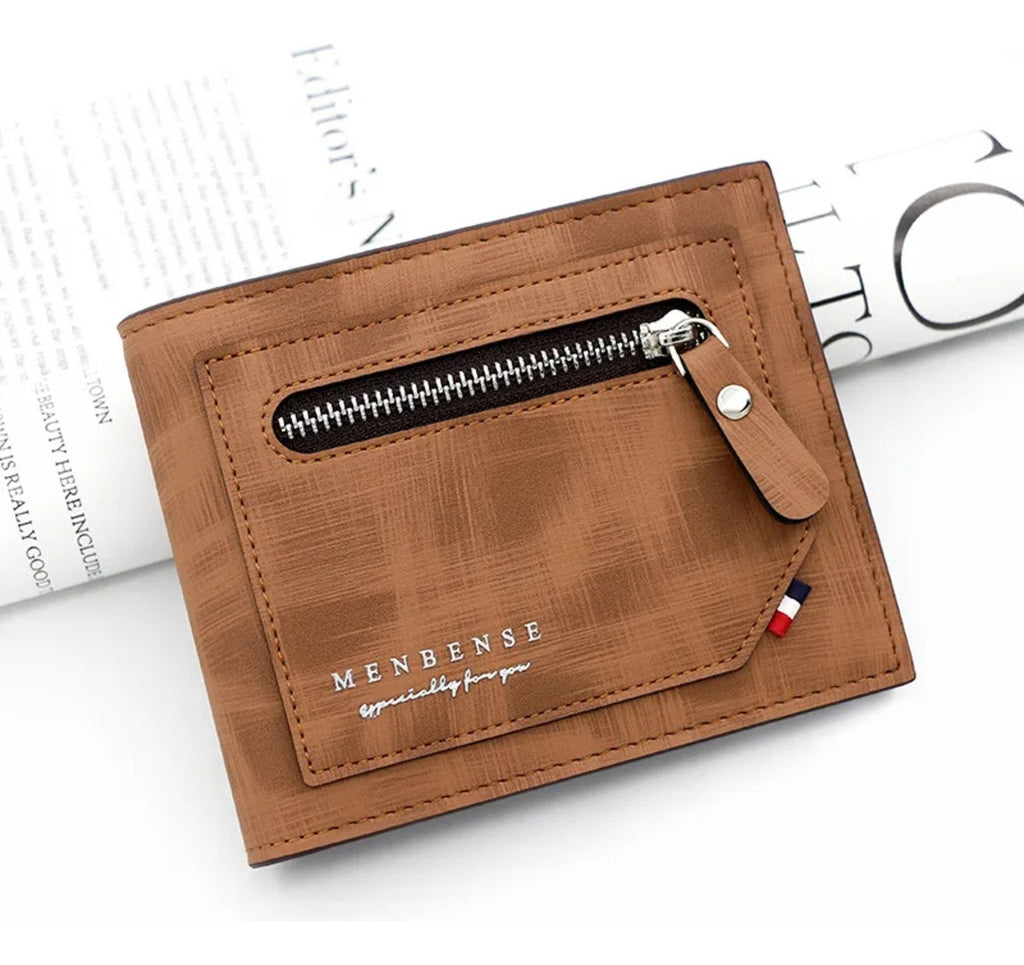 Billetera Cartera Cuero Elegante Hombre Doble Cremallera