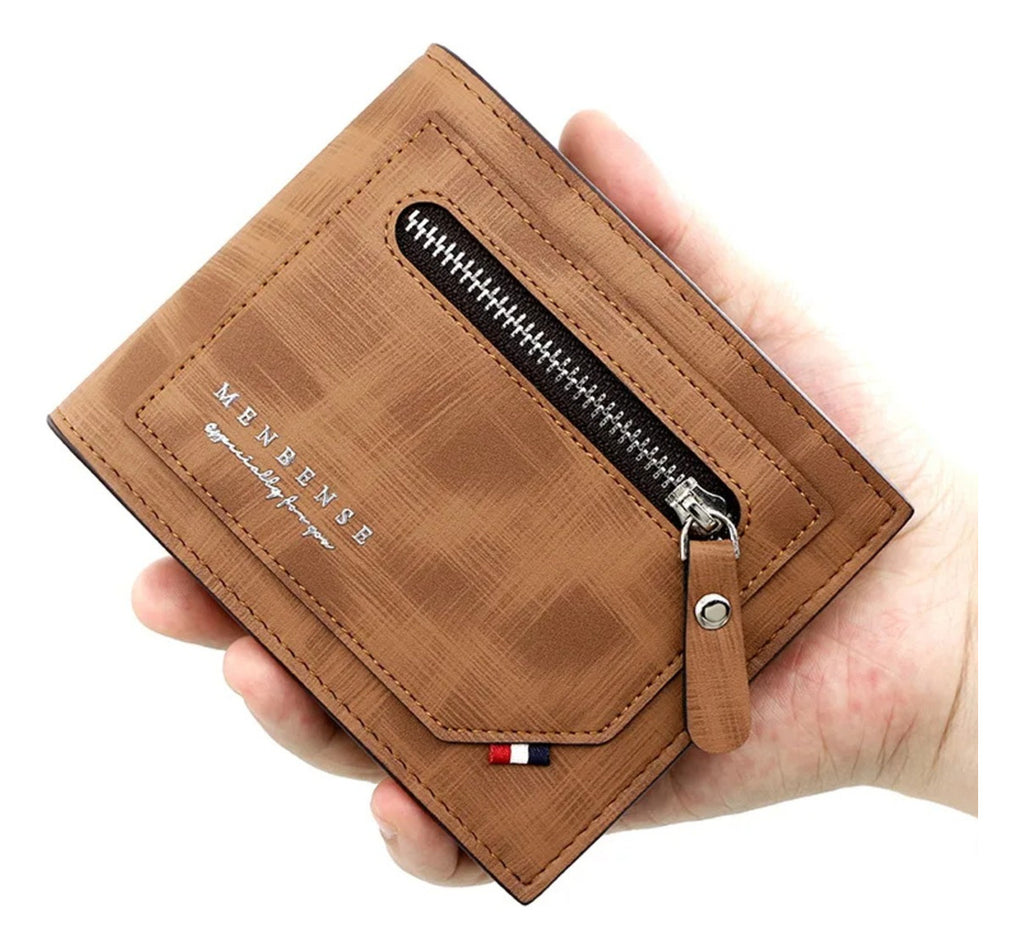 Billetera Cartera Cuero Elegante Hombre Doble Cremallera