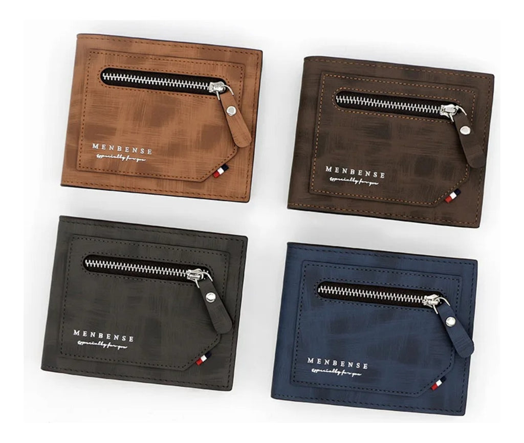 Billetera Cartera Cuero Elegante Hombre Doble Cremallera