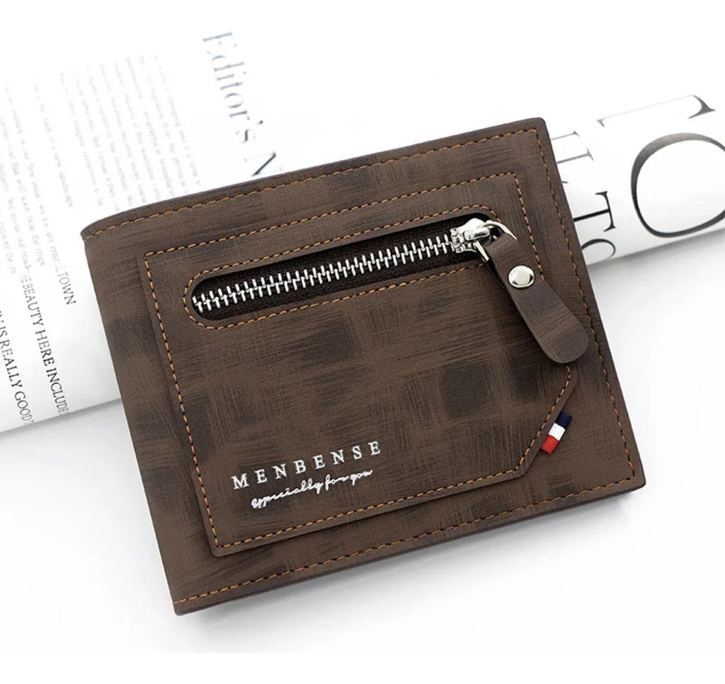 Billetera Cartera Cuero Elegante Hombre Doble Cremallera