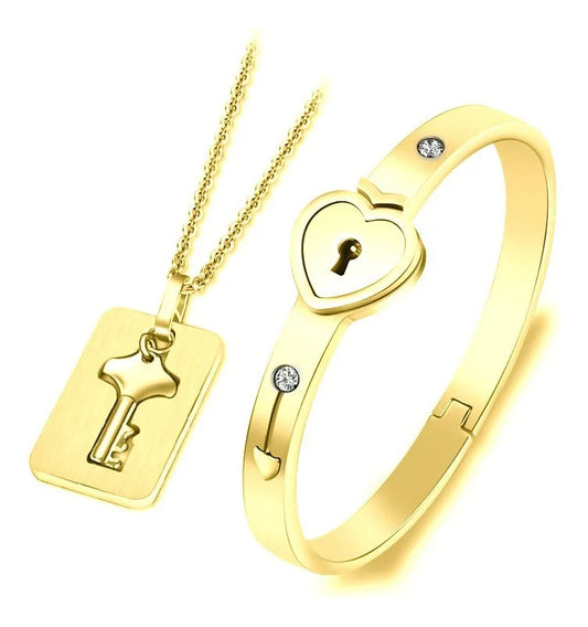 Brazalete Con Cierre Corazón,  Colgante Llave, Joyería