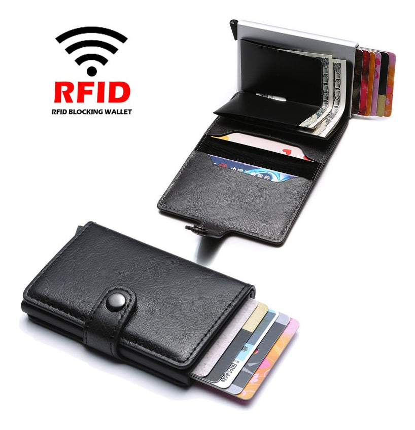 Billetera Tarjetero Aluminio Pu, Lujo Bloqueo Anti Rfid
