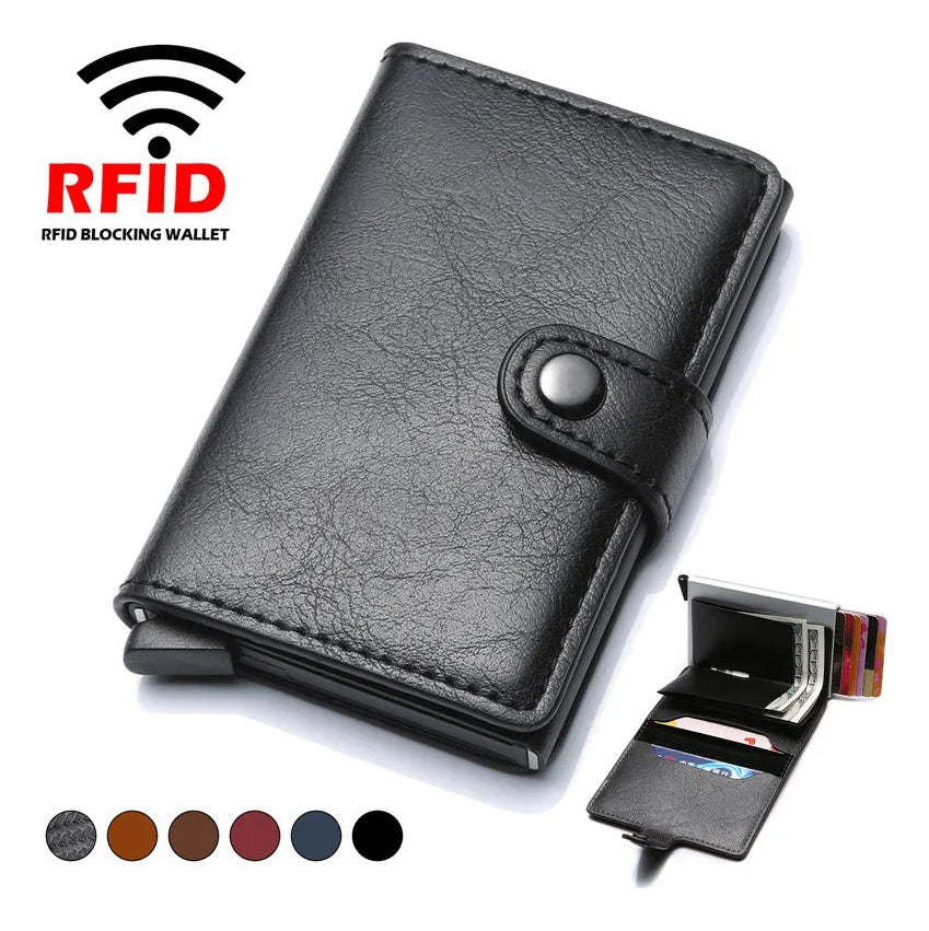 Billetera Tarjetero Aluminio Pu, Lujo Bloqueo Anti Rfid