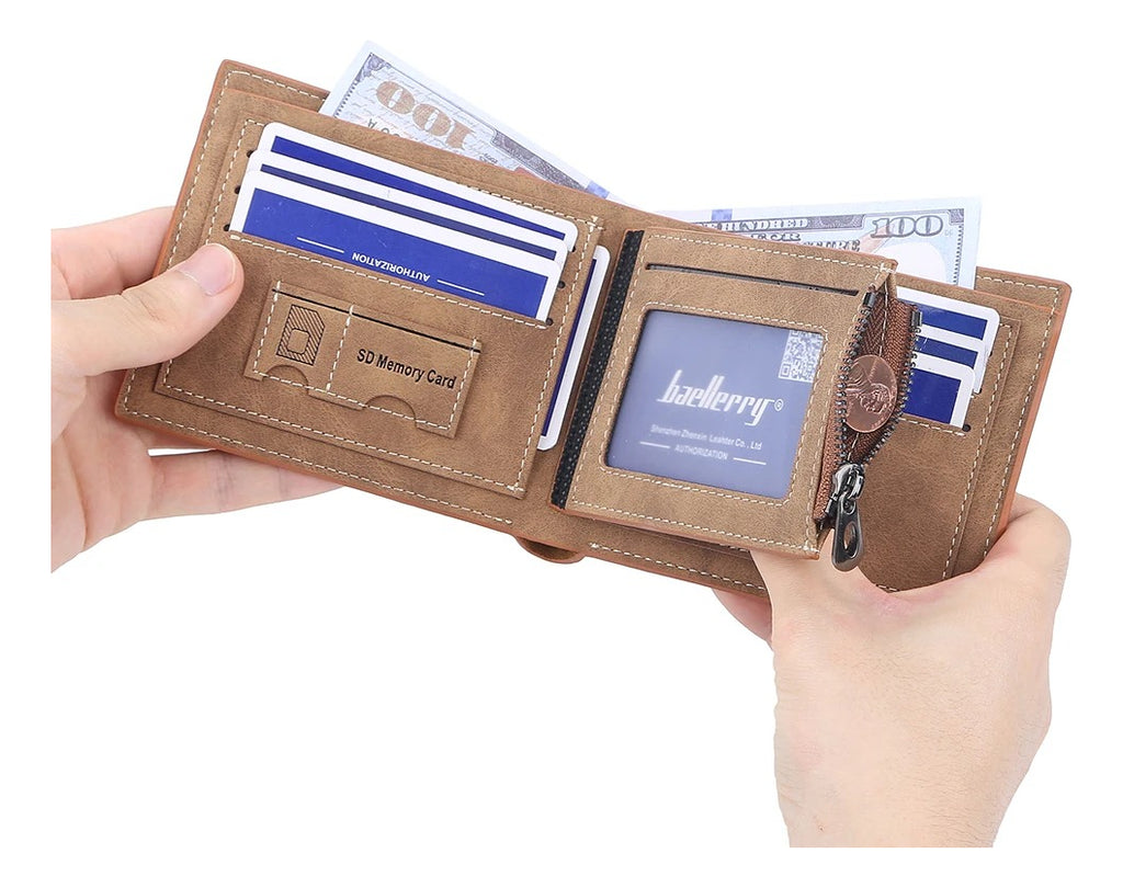 Billeteras Retro Short Distincion De Cuero Con Cremallera