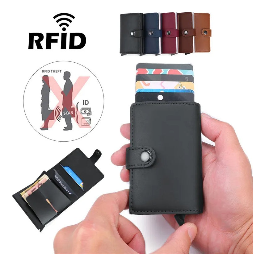 Billetera Tarjetero Aluminio Pu, Lujo Bloqueo Anti Rfid