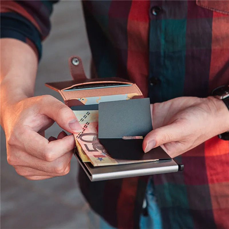 Billetera Tarjetero Aluminio Pu, Lujo Bloqueo Anti Rfid