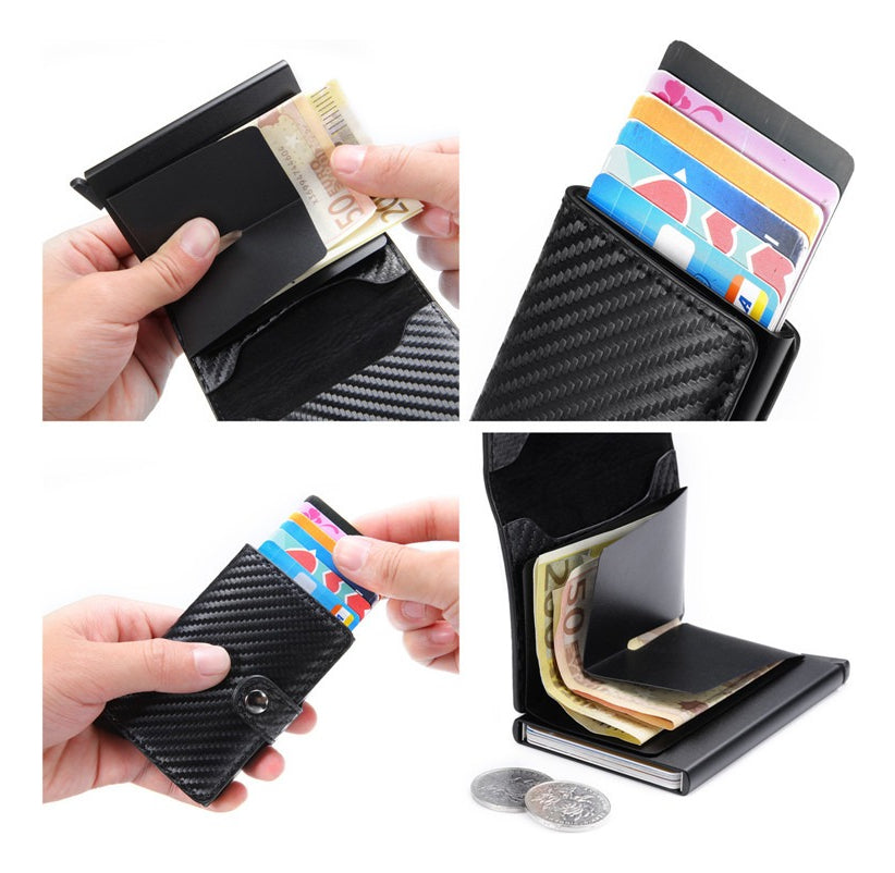 Billetera Tarjetero Aluminio Pu, Lujo Bloqueo Anti Rfid