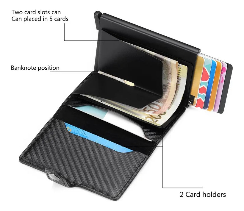 Billetera Tarjetero Aluminio Pu, Lujo Bloqueo Anti Rfid