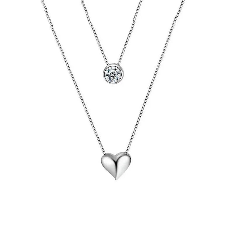 ANENJERY-collar con colgante de circonita de doble capa para mujer, gargantilla de cadena, joyería delicada, Color plateado, S-N157