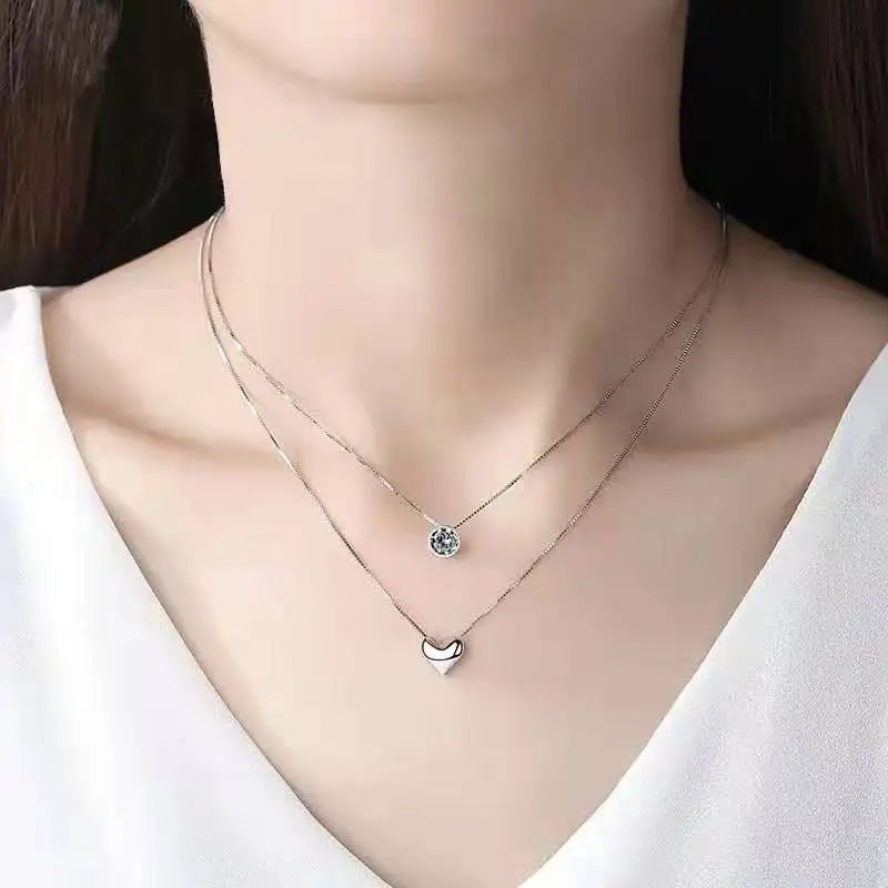 ANENJERY-collar con colgante de circonita de doble capa para mujer, gargantilla de cadena, joyería delicada, Color plateado, S-N157