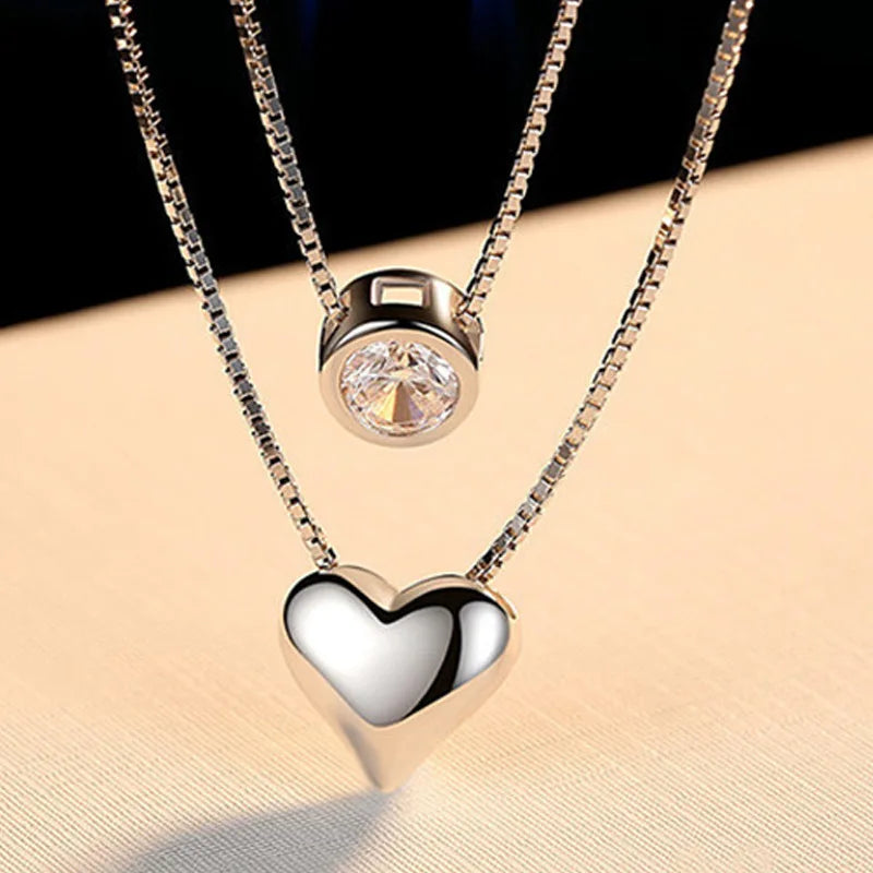 ANENJERY-collar con colgante de circonita de doble capa para mujer, gargantilla de cadena, joyería delicada, Color plateado, S-N157