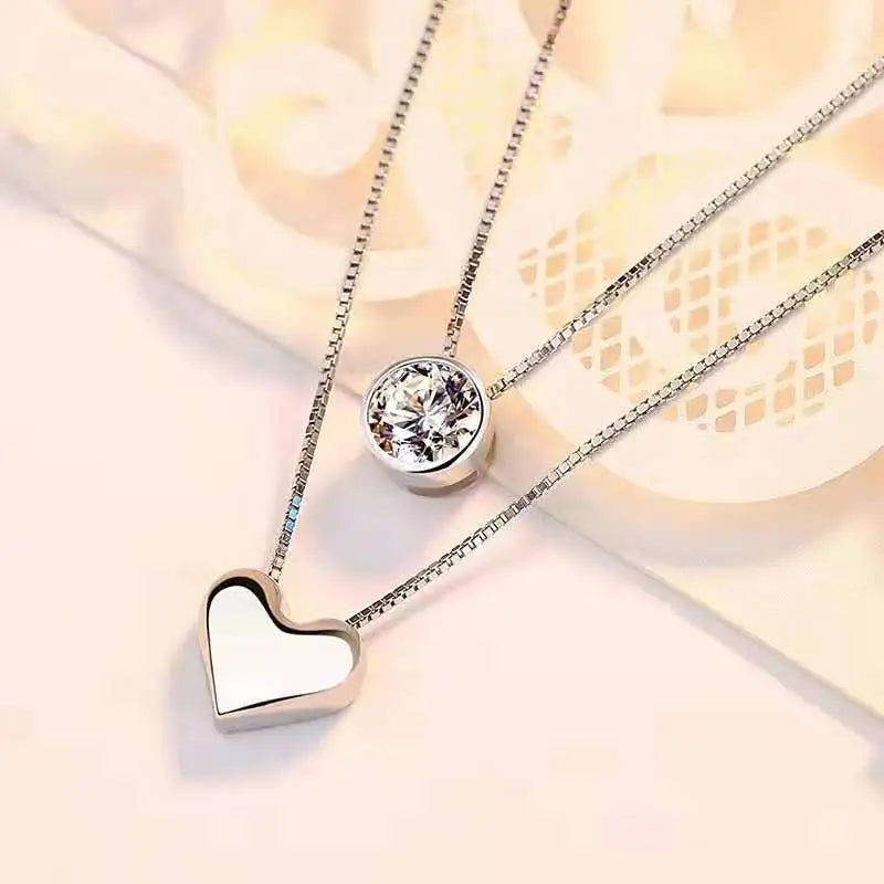 ANENJERY-collar con colgante de circonita de doble capa para mujer, gargantilla de cadena, joyería delicada, Color plateado, S-N157