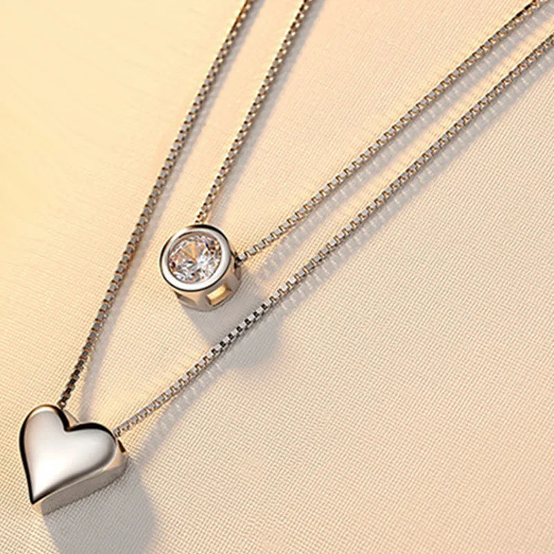 ANENJERY-collar con colgante de circonita de doble capa para mujer, gargantilla de cadena, joyería delicada, Color plateado, S-N157