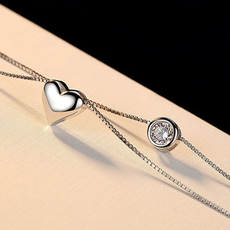 ANENJERY-collar con colgante de circonita de doble capa para mujer, gargantilla de cadena, joyería delicada, Color plateado, S-N157