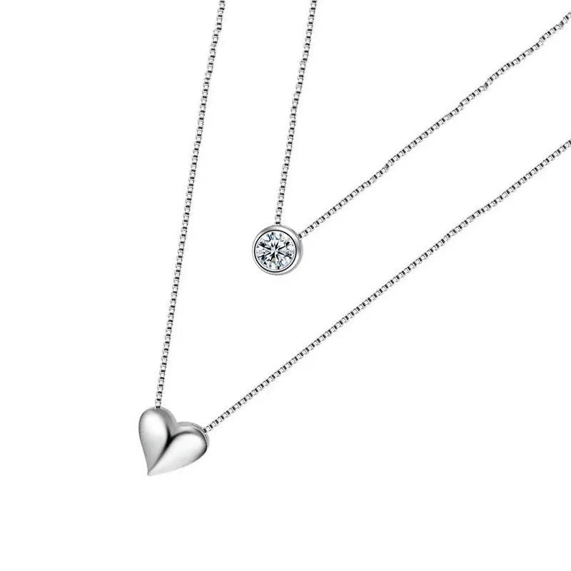 ANENJERY-collar con colgante de circonita de doble capa para mujer, gargantilla de cadena, joyería delicada, Color plateado, S-N157