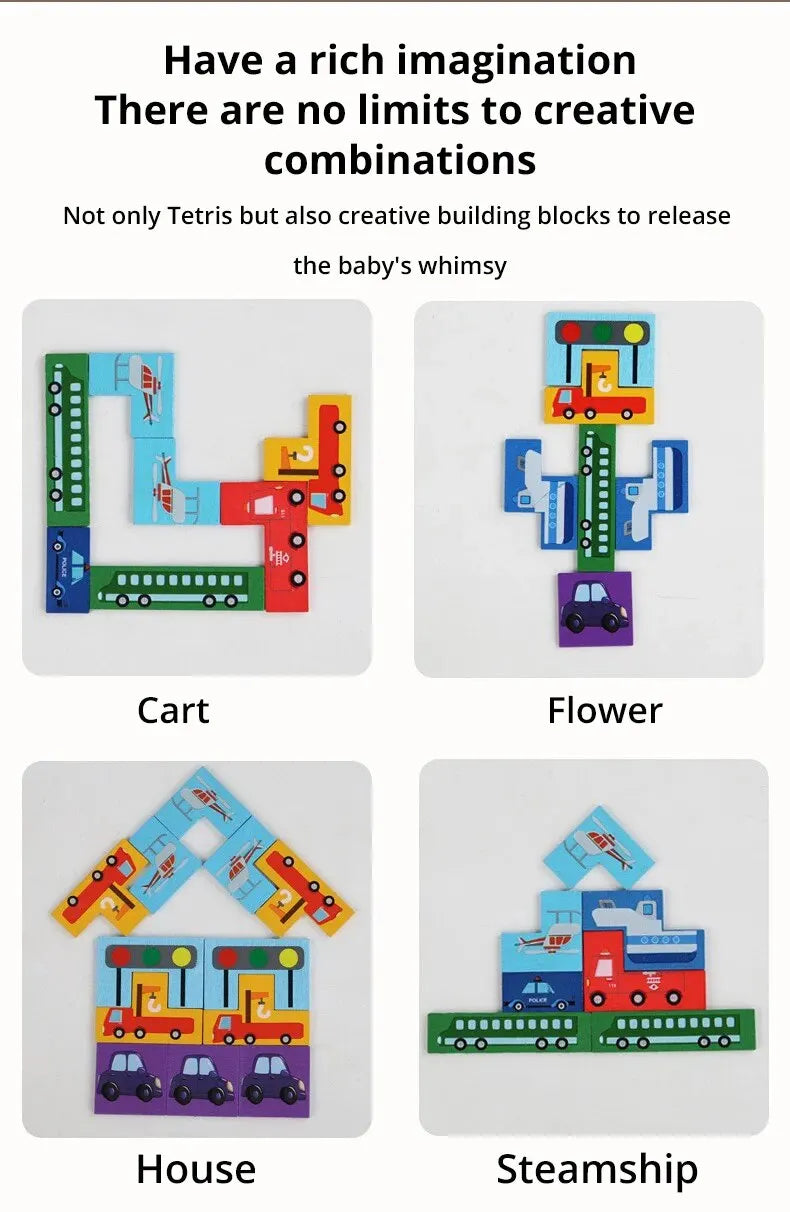 Bloques de construcción de madera, juego de tráfico, rompecabezas, inteligencia, juego de lógica, bloque educativo temprano, aprendizaje