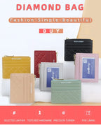 Bolso de tarjeta corto a cuadros de diamantes para mujer, monedero de licencia, cubierta de tarjeta con cremallera, tarjetero múltiple, nuevo y a la moda