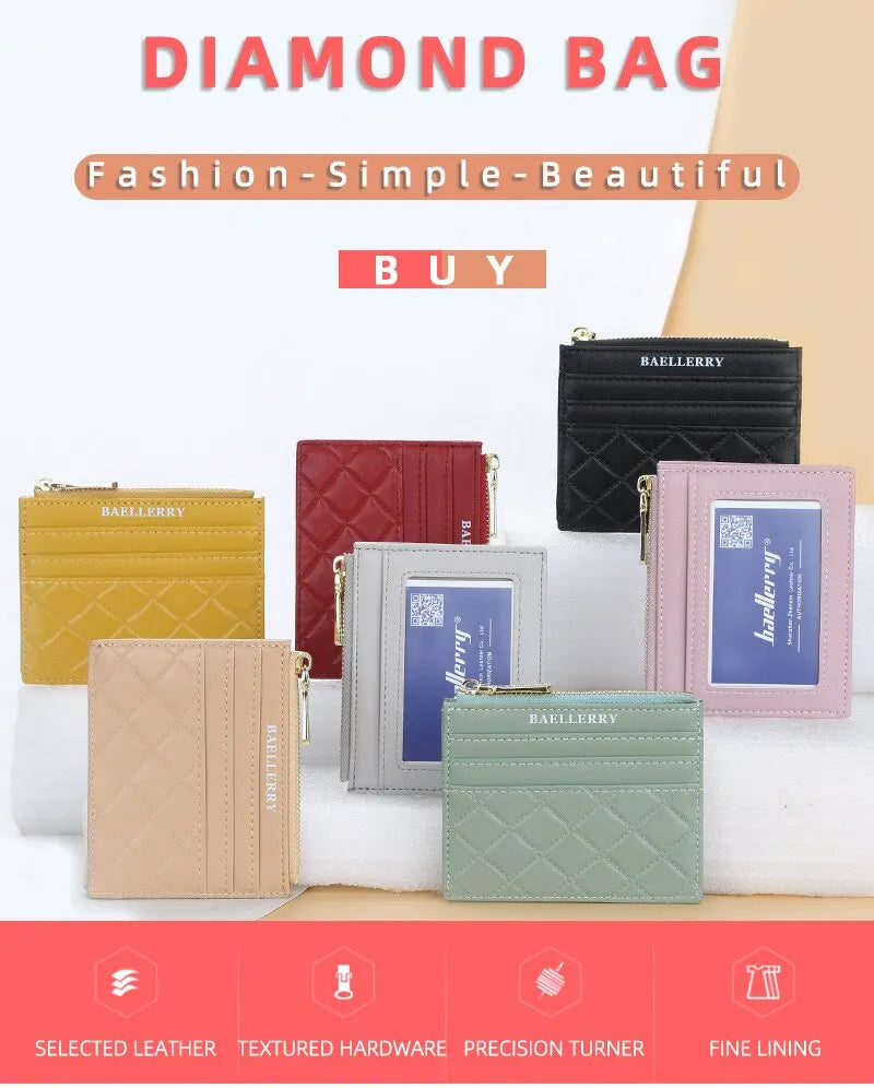 Bolso de tarjeta corto a cuadros de diamantes para mujer, monedero de licencia, cubierta de tarjeta con cremallera, tarjetero múltiple, nuevo y a la moda