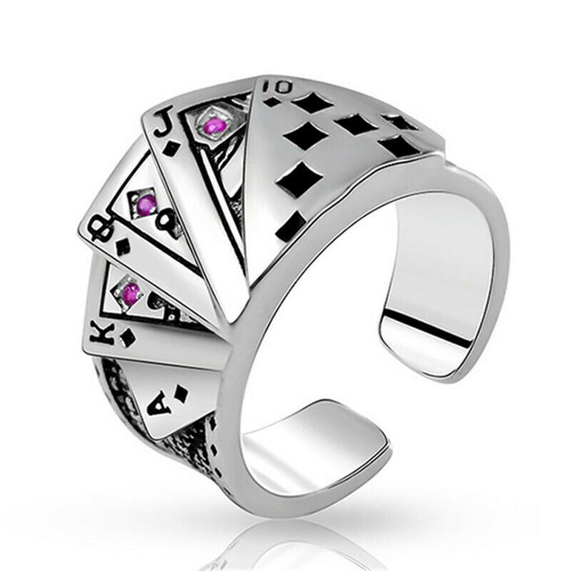 Anillo de cartas de juego de plata con personalidad ajustable, joyería de fiesta de moda para mujer