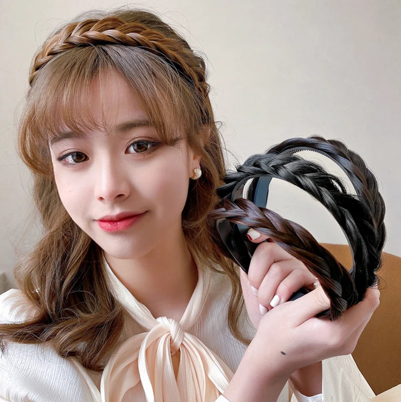 Banda para el pelo de espina de pescado para mujer, peluca perezosa, diadema trenzada, horquilla Bohemia, tocado antideslizante, accesorios para el cabello nupcial