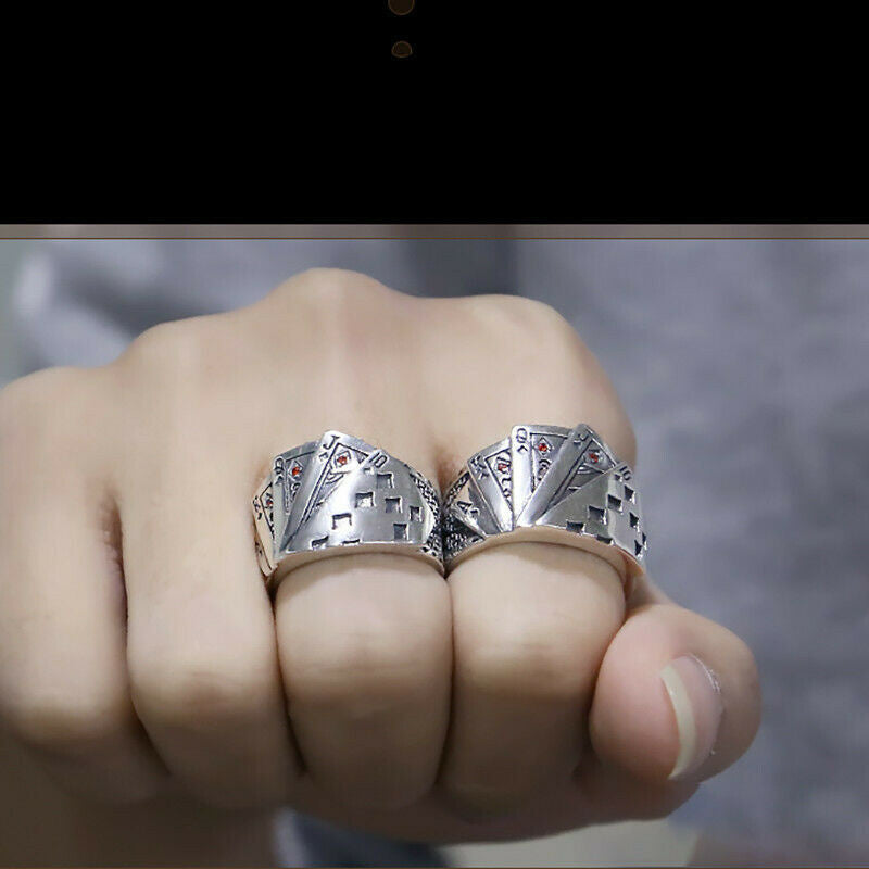 Anillo de cartas de juego de plata con personalidad ajustable, joyería de fiesta de moda para mujer