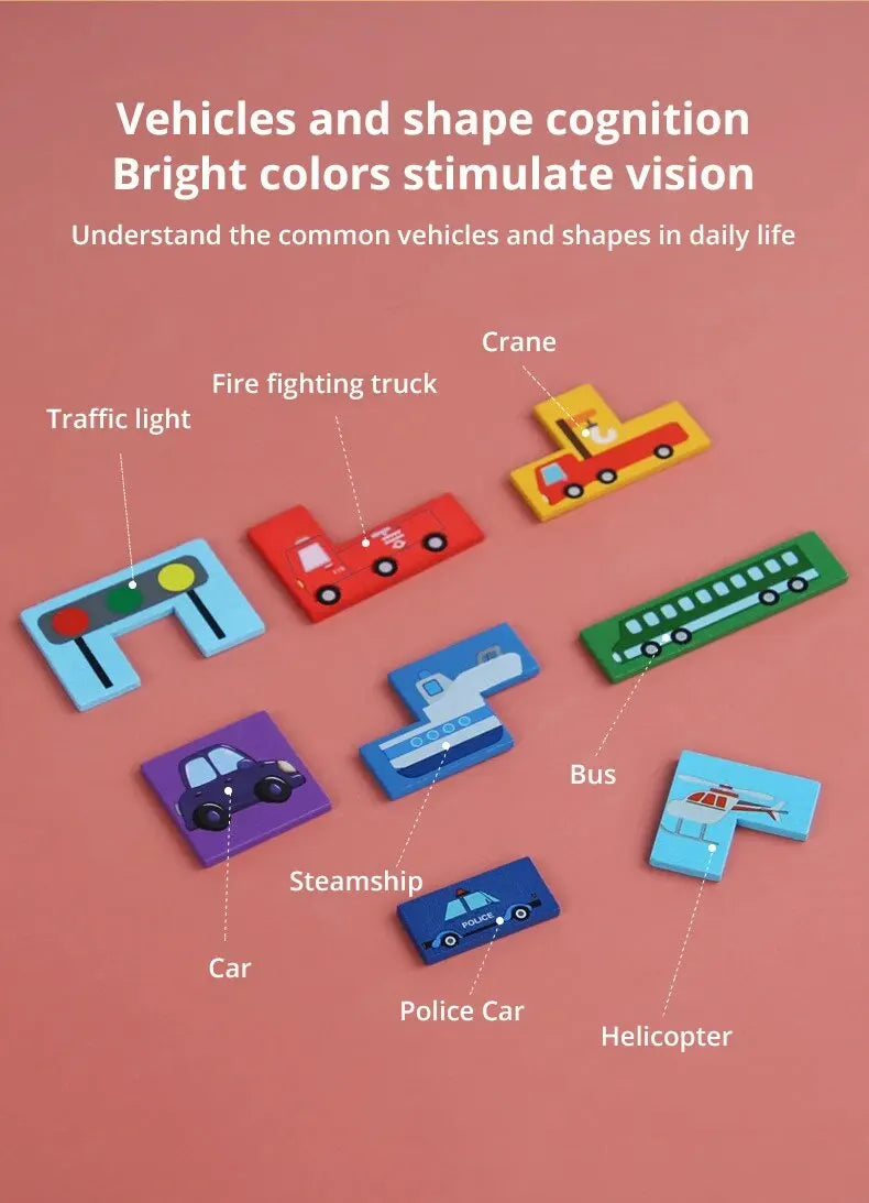 Bloques de construcción de madera, juego de tráfico, rompecabezas, inteligencia, juego de lógica, bloque educativo temprano, aprendizaje