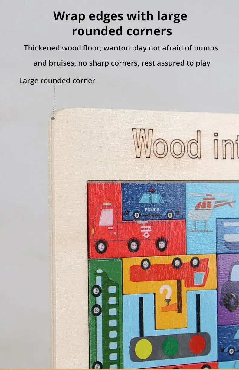 Bloques de construcción de madera, juego de tráfico, rompecabezas, inteligencia, juego de lógica, bloque educativo temprano, aprendizaje