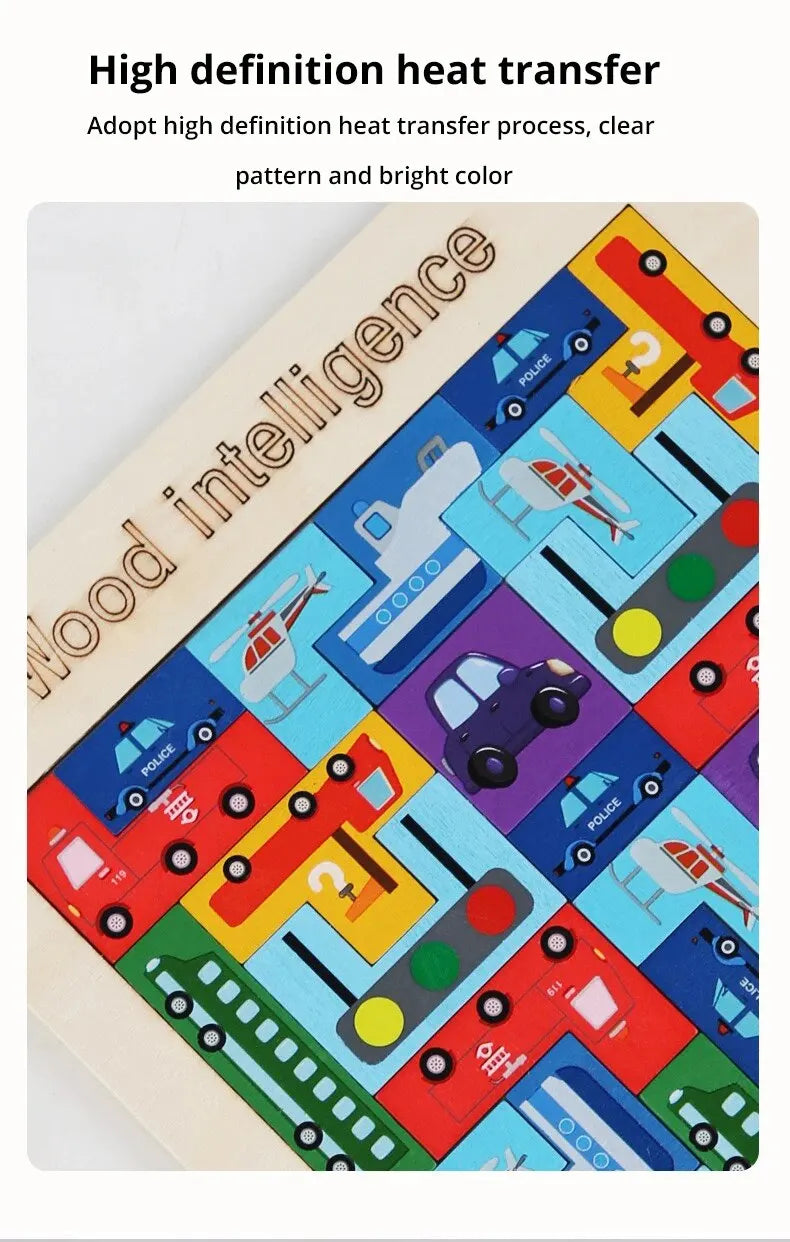 Bloques de construcción de madera, juego de tráfico, rompecabezas, inteligencia, juego de lógica, bloque educativo temprano, aprendizaje