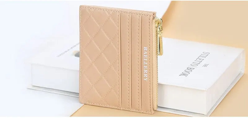 Bolso de tarjeta corto a cuadros de diamantes para mujer, monedero de licencia, cubierta de tarjeta con cremallera, tarjetero múltiple, nuevo y a la moda