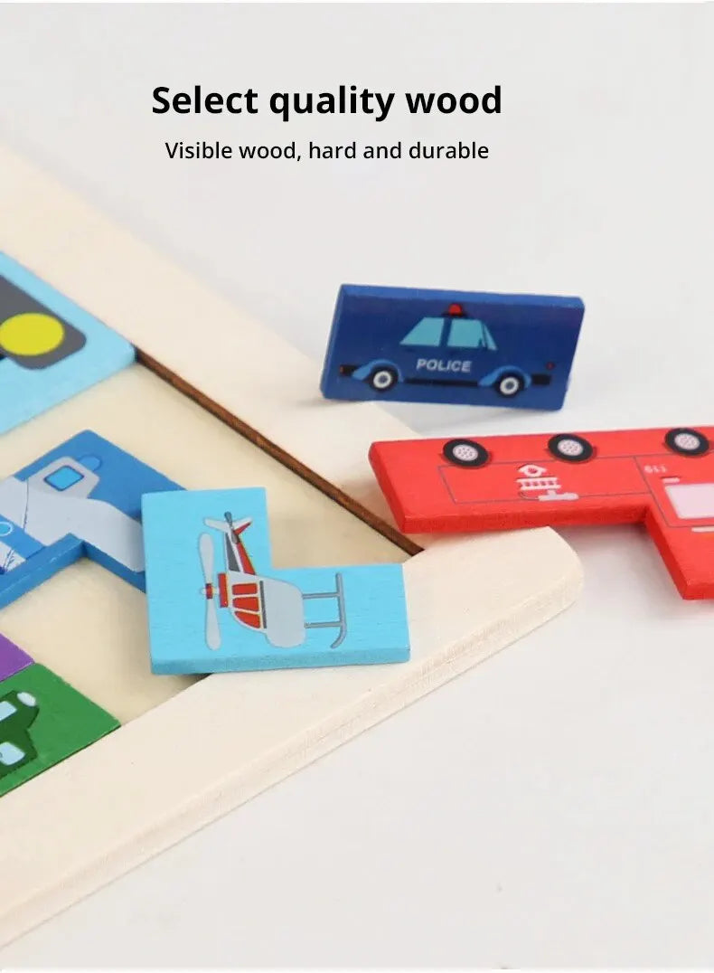 Bloques de construcción de madera, juego de tráfico, rompecabezas, inteligencia, juego de lógica, bloque educativo temprano, aprendizaje